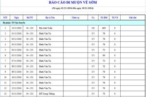 Báo cáo chấm công đi sớm về muộn bằng excel trên phần mềm chấm công FTA