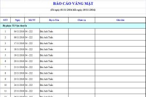 Báo cáo chấm công vắng mặt bằng excel trên phần mềm chấm công FTA