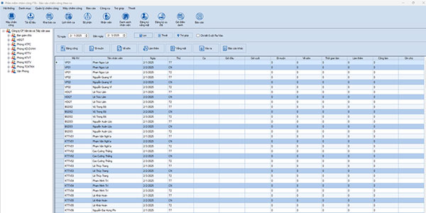 Giao diện phần mềm quản lý chấm công FTA 2.2